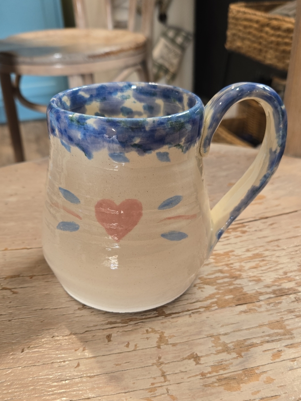 Handcrafted Ceramic Heart Accent Mug - Blue and Pink NWOT